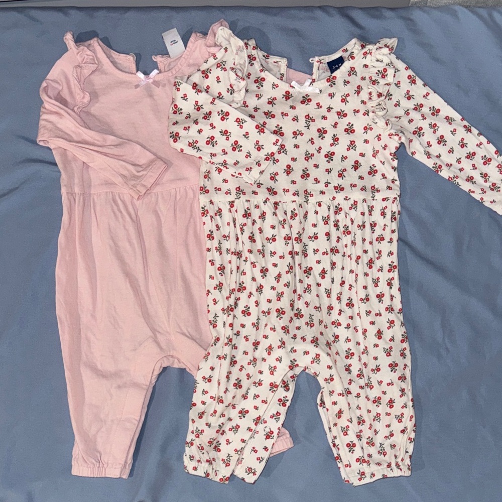 Old Navy Cream Romper with Red Floral Print